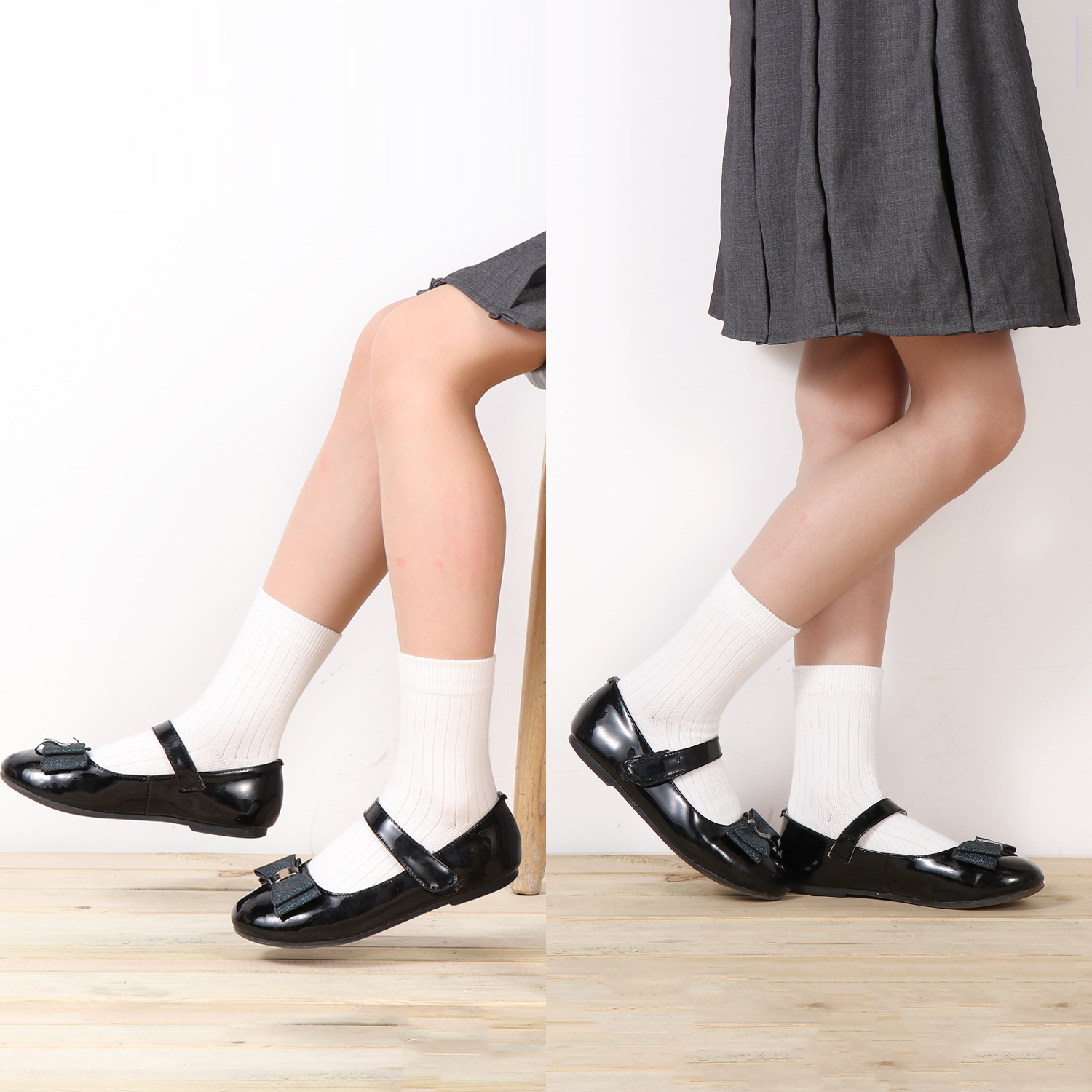 Child wearing SUNBVE white crew socks