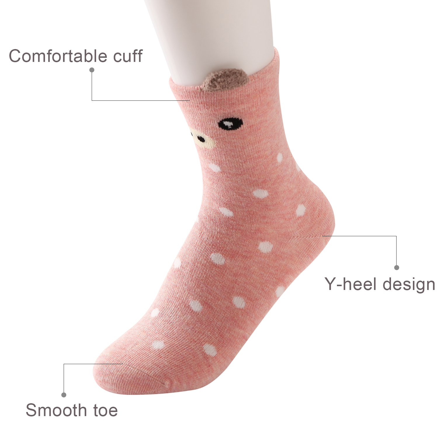 Close-up showing 3D plush ear detail and cotton fabric texture