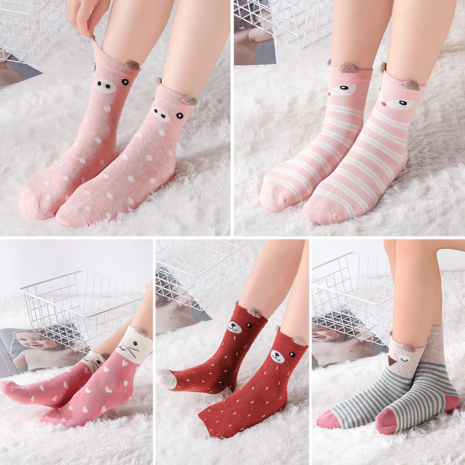 Child wearing SUNBVE animal ears crew socks