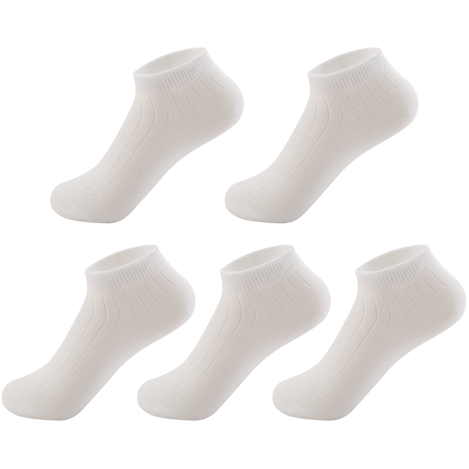 Five pairs of plain white ribbed ankle socks for kids